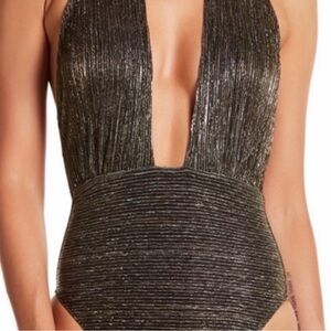 La Blanca Metallic Plunge One Piece Swimsuit